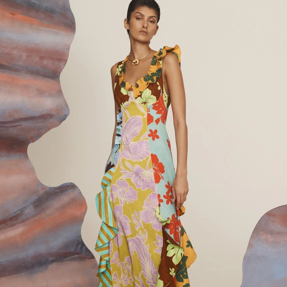 Alemais Poppy Spliced Midi Dress US 6